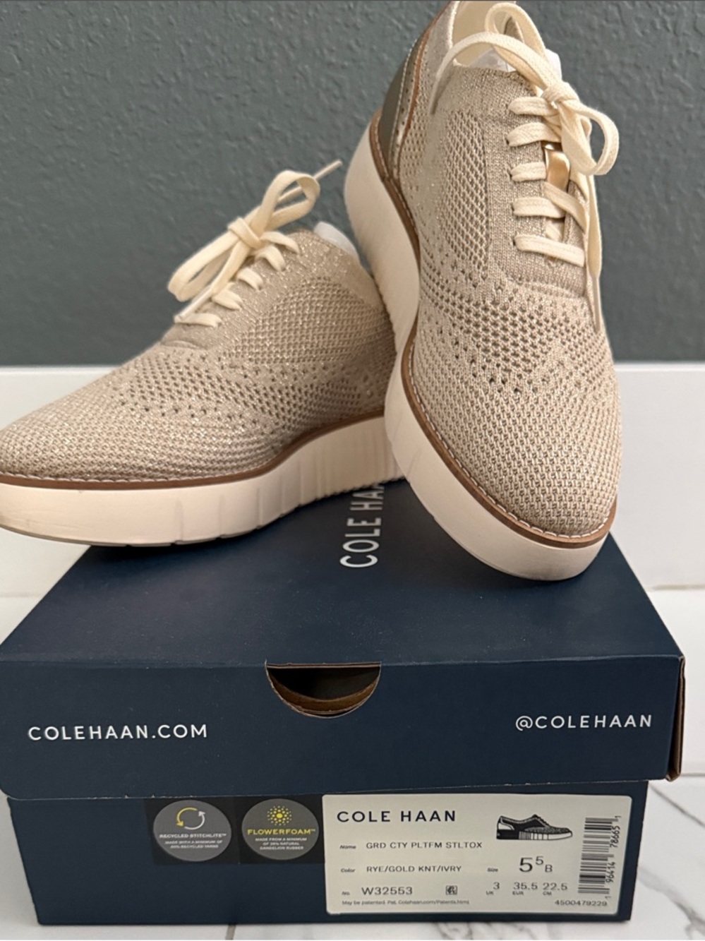 Cole Haan Men’s Beige Knit Wingtip Slip-On Sneakers